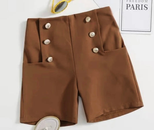 Gold Button Camel Shorts