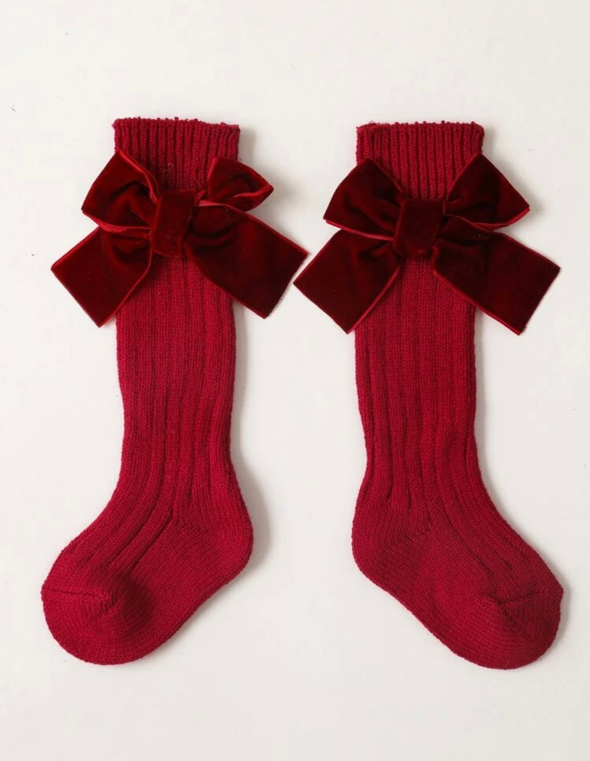 Red Velvet Ribbon Bow Socks